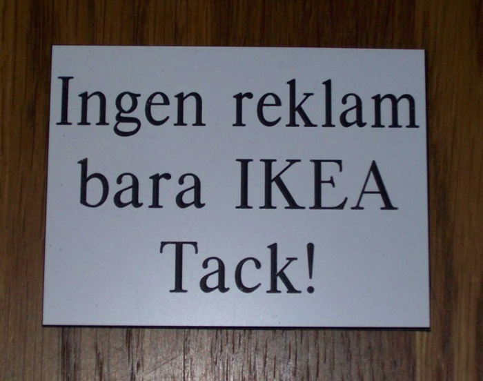 Ingen reklam tack skylt